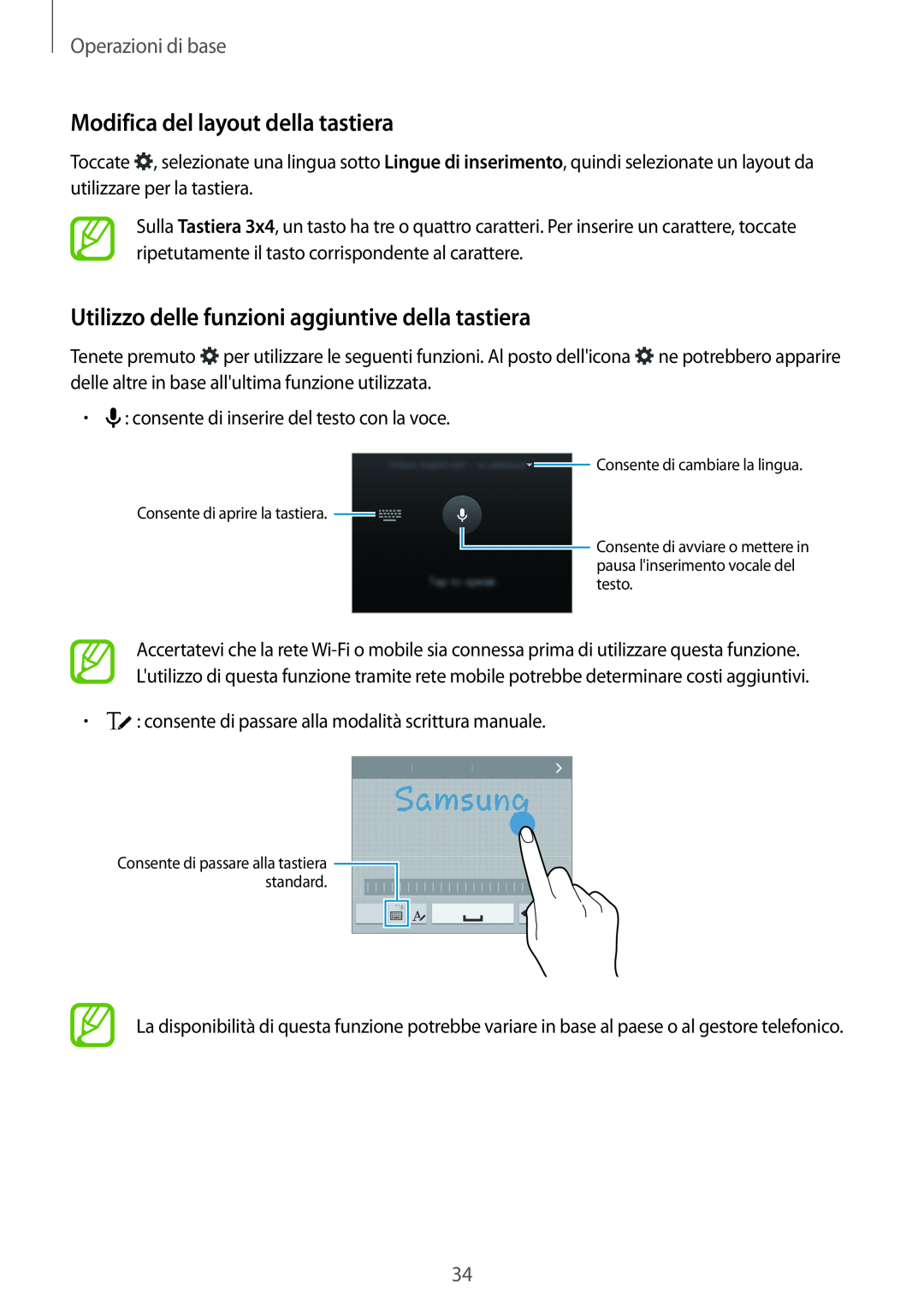 Samsung SM-G900FZDAPLS manual Modifica del layout della tastiera, Utilizzo delle funzioni aggiuntive della tastiera 
