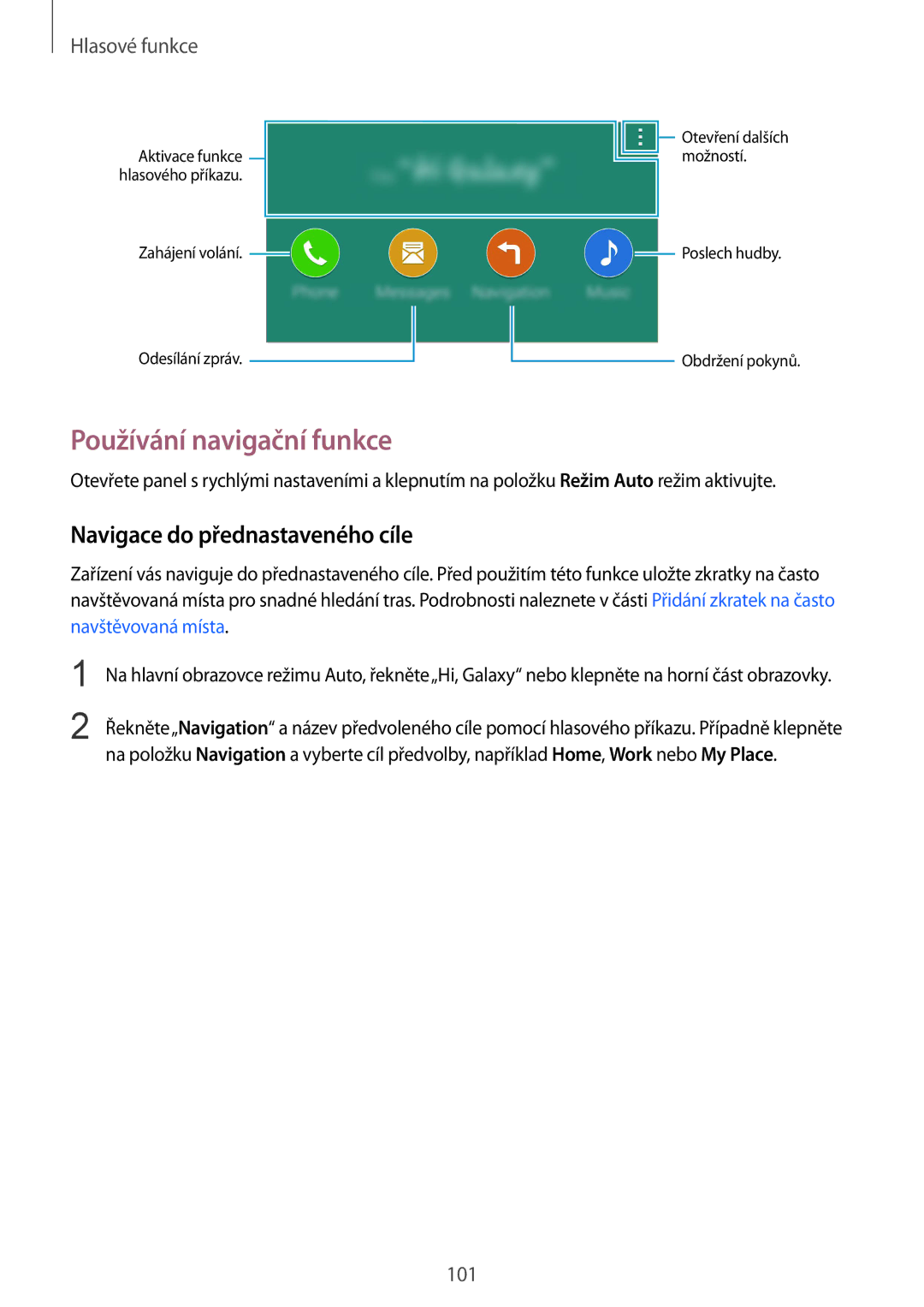 Samsung SM2G900FZBAO2C, SM-G900FZKADBT, SM-G900FZWAETL manual Používání navigační funkce, Navigace do přednastaveného cíle 