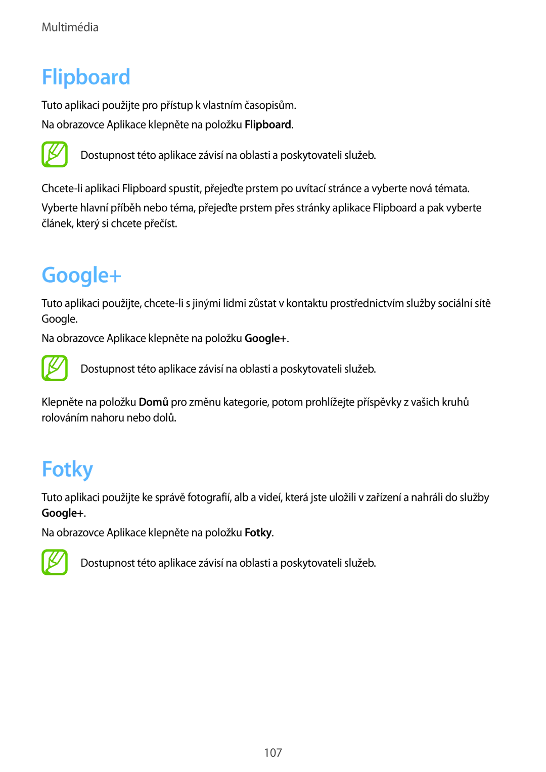 Samsung SM2G900FZWAETL, SM-G900FZKADBT, SM-G900FZWAETL, SM-G900FZWAATO, SM-G900FZKASWC manual Flipboard, Google+, Fotky 