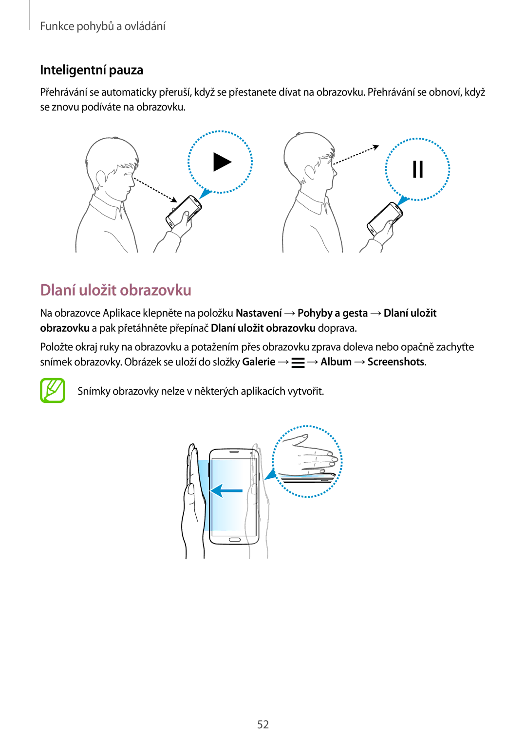 Samsung SM2G900FZDAO2C, SM-G900FZKADBT, SM-G900FZWAETL, SM-G900FZWAATO manual Dlaní uložit obrazovku, Inteligentní pauza 