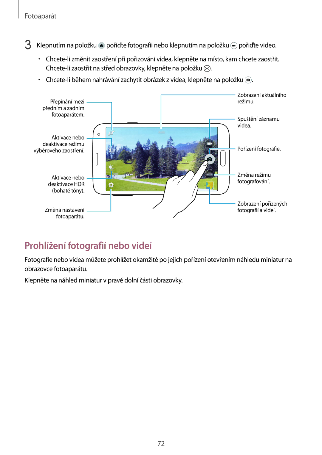 Samsung SM-G900FZKATMH, SM-G900FZKADBT, SM-G900FZWAETL, SM-G900FZWAATO manual Prohlížení fotografií nebo videí, Fotoaparát 