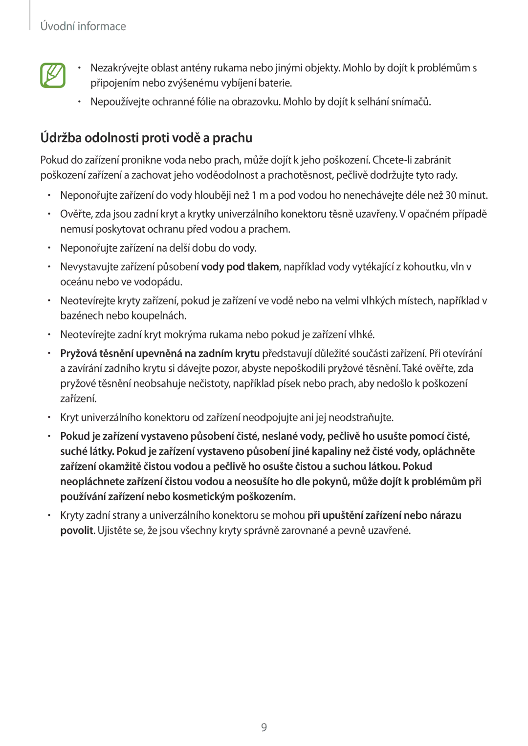 Samsung SM-G900FZKATPL, SM-G900FZKADBT, SM-G900FZWAETL manual Údržba odolnosti proti vodě a prachu, Úvodní informace 