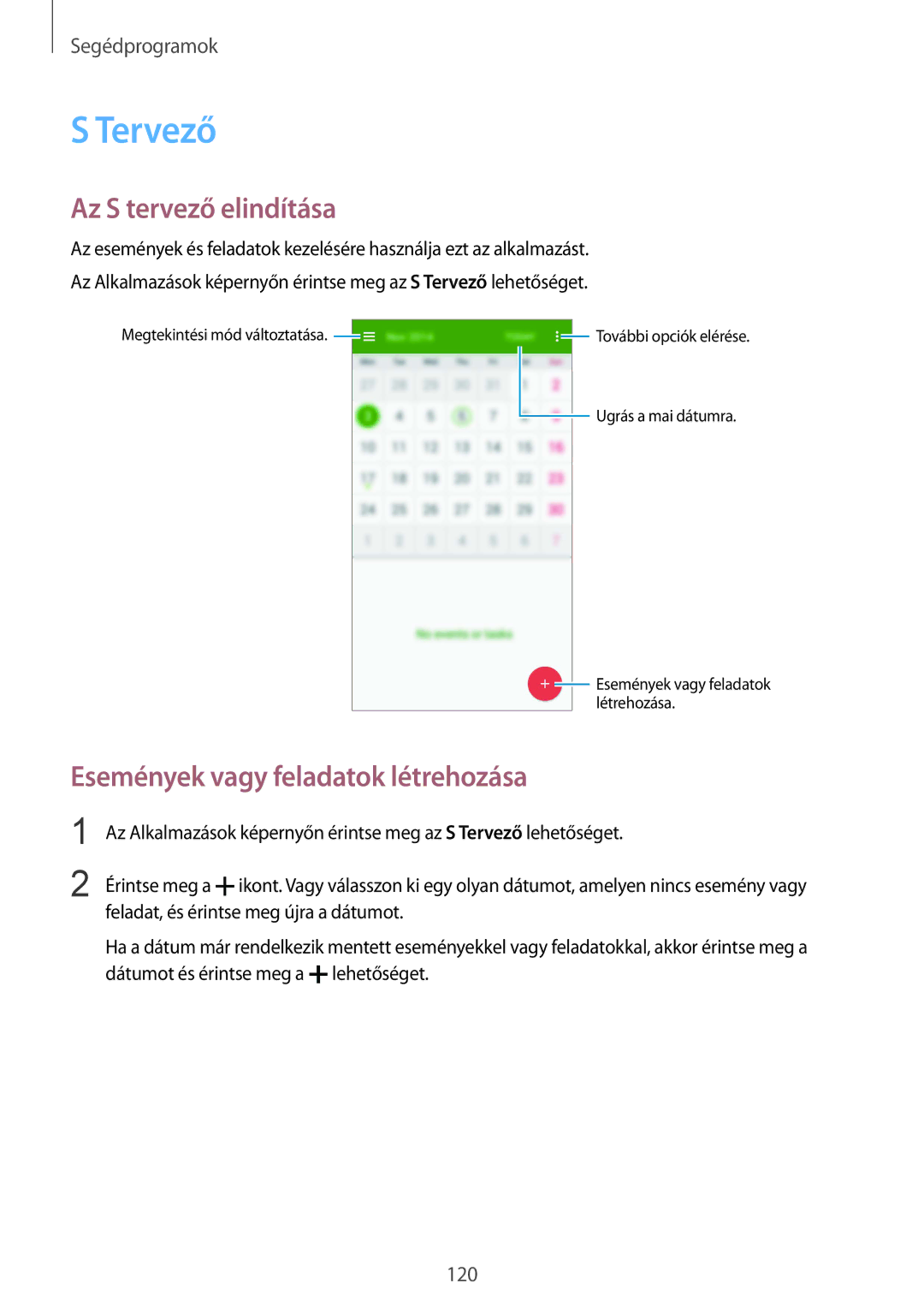 Samsung SM-G900FZWATMS, SM-G900FZKADBT manual Tervező, Az S tervező elindítása, Események vagy feladatok létrehozása 