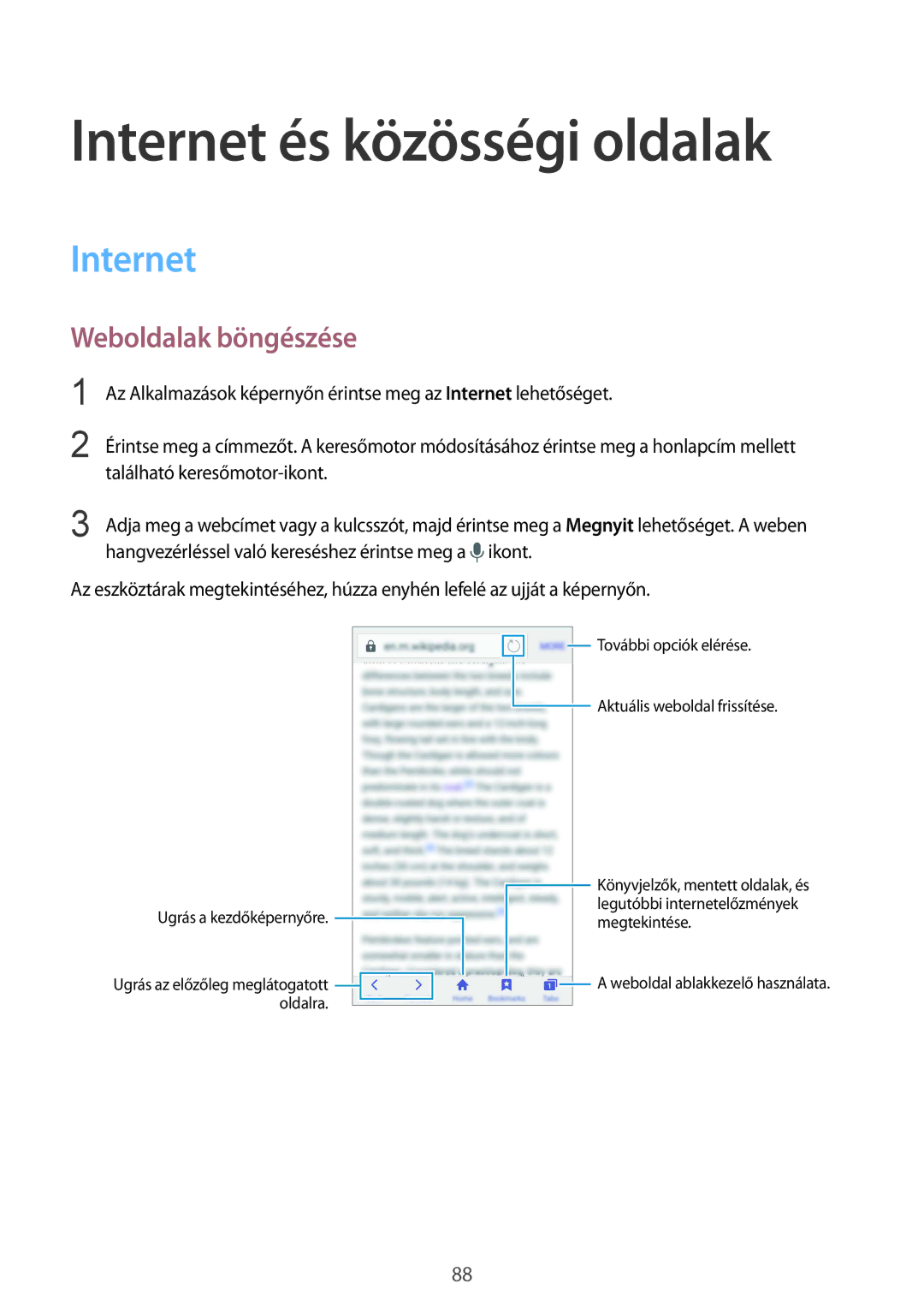 Samsung SM2G900FZWAO2C, SM-G900FZKADBT, SM-G900FZWAETL, SM-G900FZWAATO Internet és közösségi oldalak, Weboldalak böngészése 