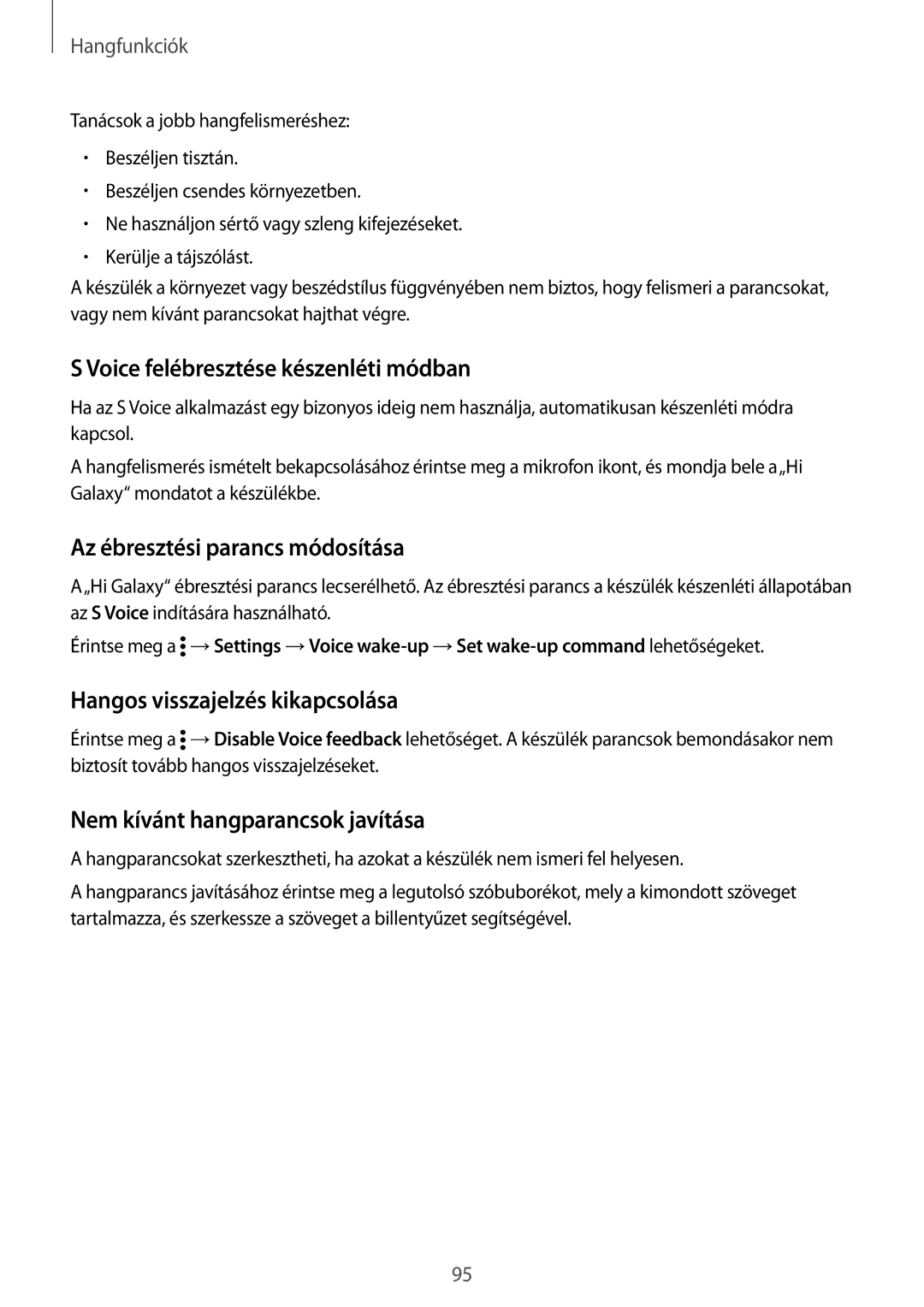 Samsung SM-G900FZBAPRT, SM-G900FZKADBT manual Voice felébresztése készenléti módban, Az ébresztési parancs módosítása 