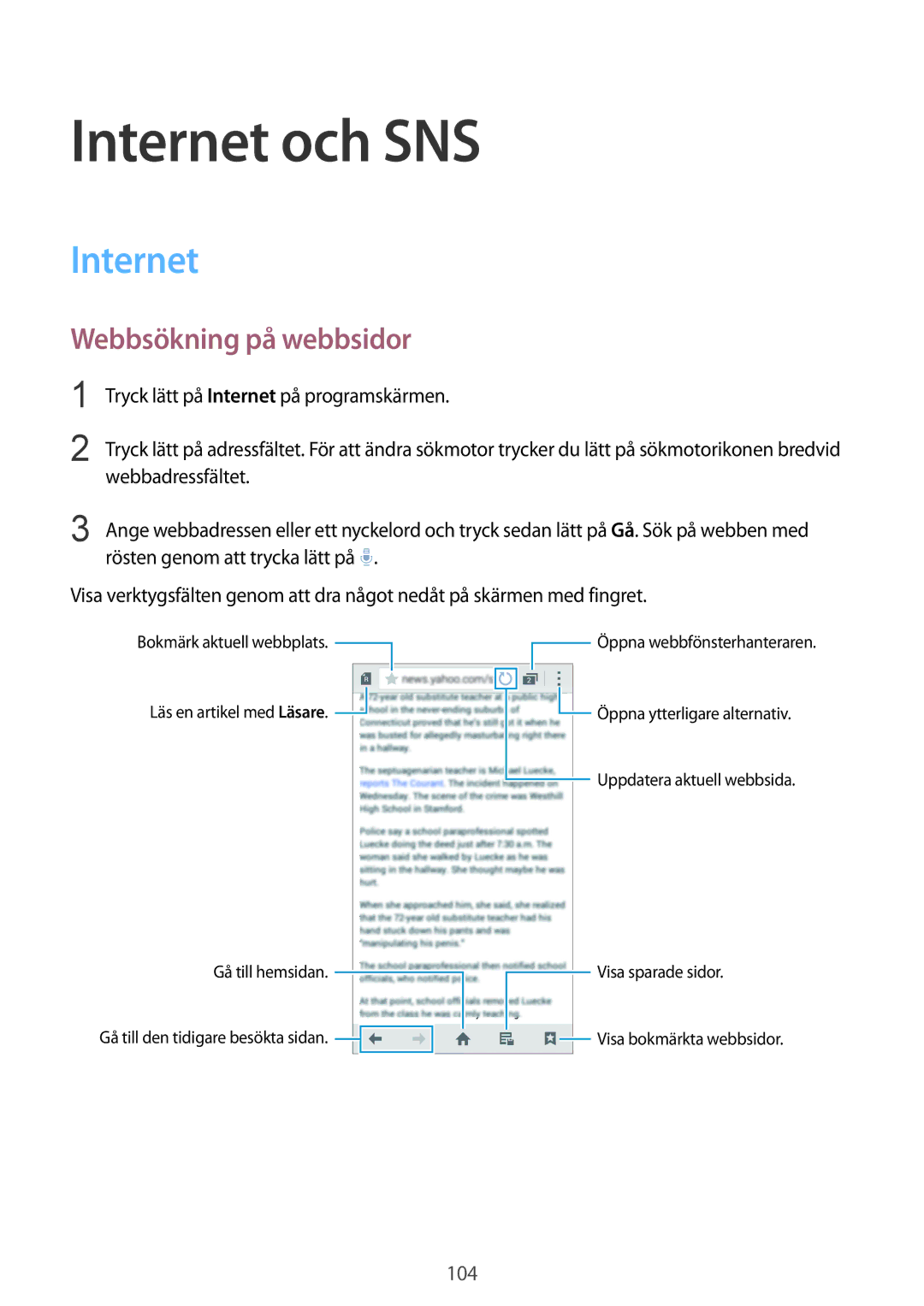 Samsung SM-G900FZWANEE, SM-G900FZKAVDS, SM-G900FZDANEE, SM-G900FZDAHTS manual Internet och SNS, Webbsökning på webbsidor 