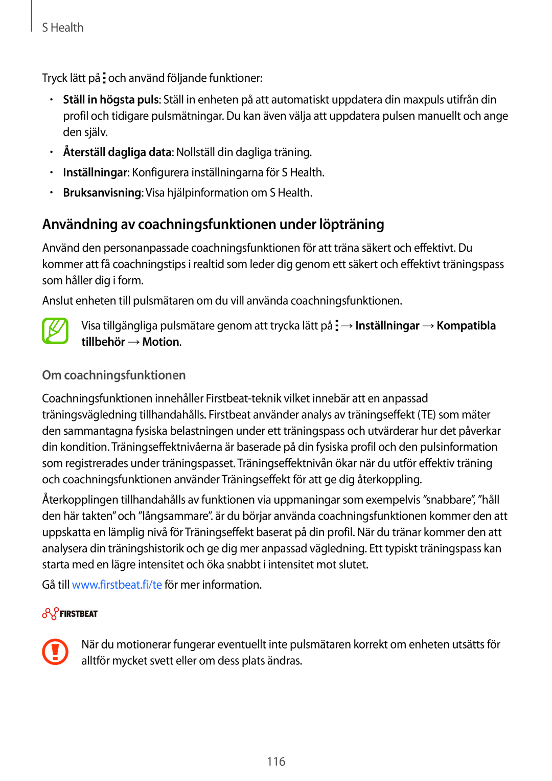 Samsung SM-G900FZKAHTS, SM-G900FZKAVDS manual Användning av coachningsfunktionen under löpträning, Om coachningsfunktionen 