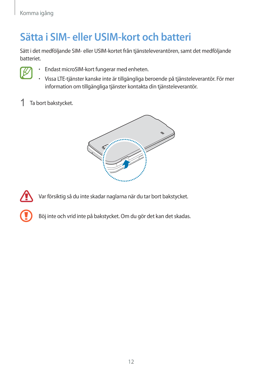 Samsung SM-G900FZBAVDS, SM-G900FZKAVDS, SM-G900FZDANEE, SM-G900FZWANEE manual Sätta i SIM- eller USIM-kort och batteri 