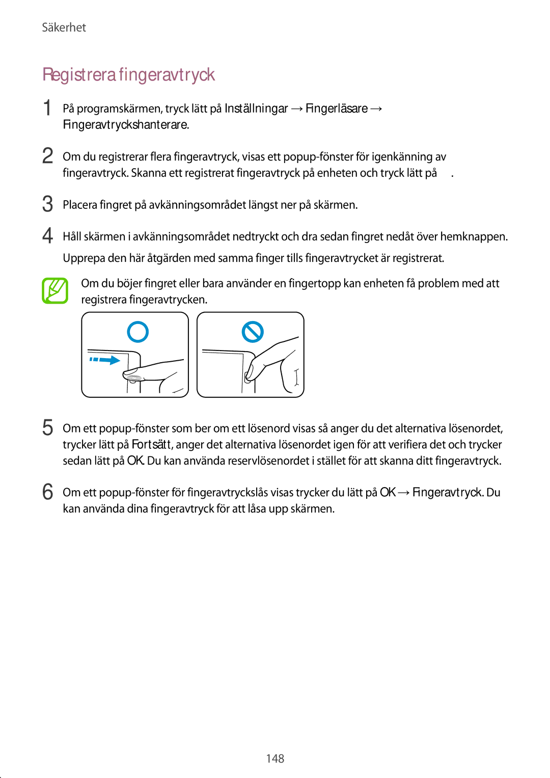 Samsung SM-G900FZBAVDS, SM-G900FZKAVDS, SM-G900FZDANEE, SM-G900FZWANEE Registrera fingeravtryck, Fingeravtryckshanterare 