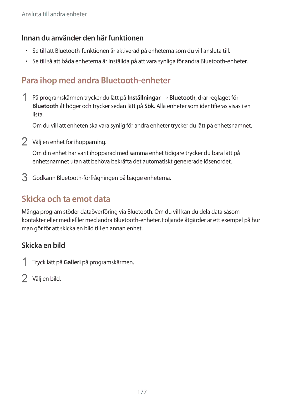 Samsung SM-G900FZWATEN, SM-G900FZKAVDS manual Para ihop med andra Bluetooth-enheter, Skicka och ta emot data, Skicka en bild 