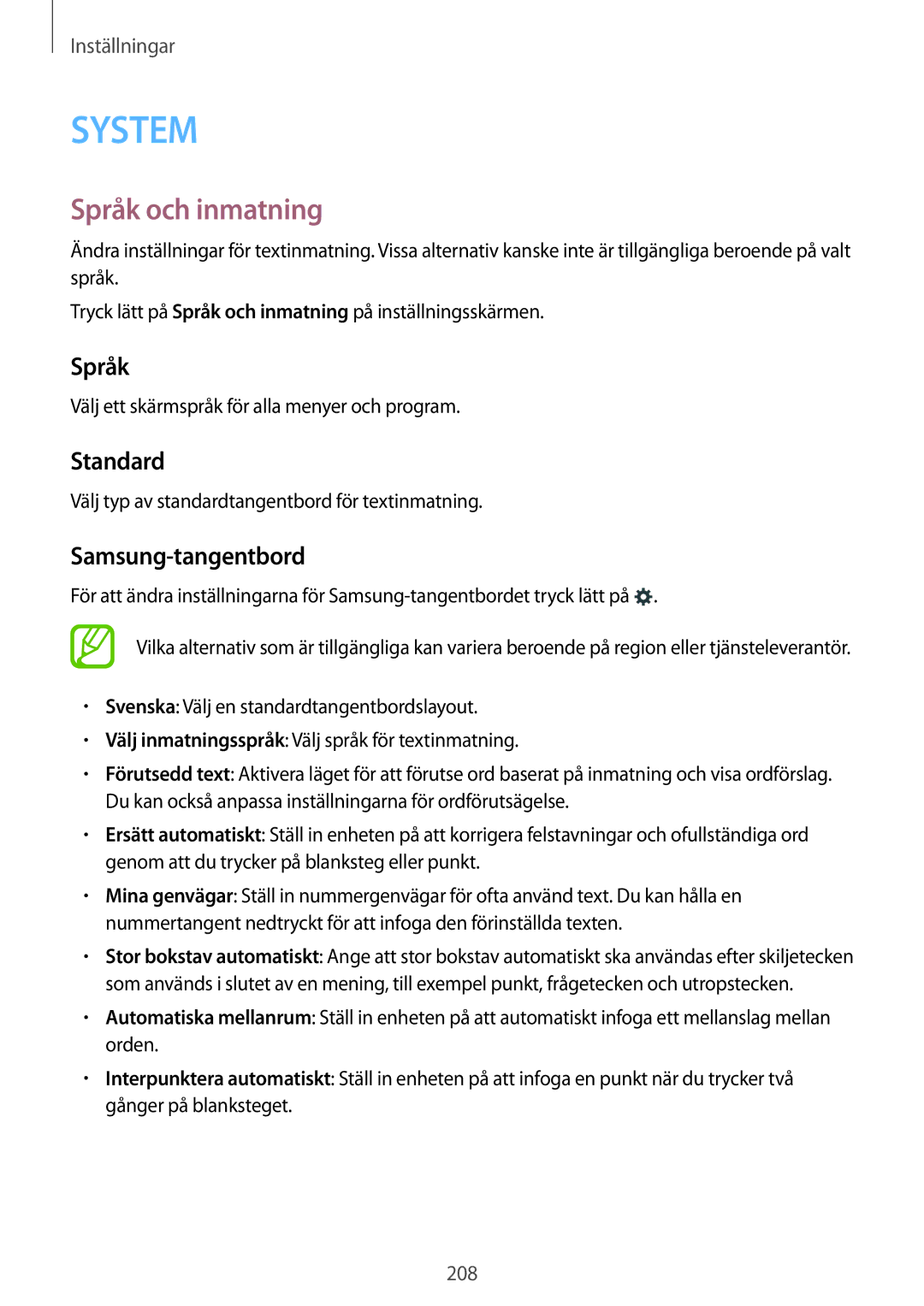 Samsung SM-G900FZKANEE, SM-G900FZKAVDS, SM-G900FZDANEE, SM-G900FZWANEE Språk och inmatning, Standard, Samsung-tangentbord 