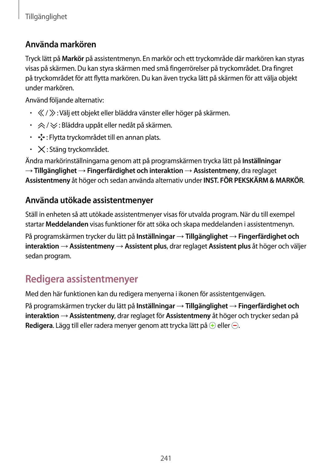 Samsung SM-G900FZDAHTS, SM-G900FZKAVDS manual Redigera assistentmenyer, Använda markören, Använda utökade assistentmenyer 