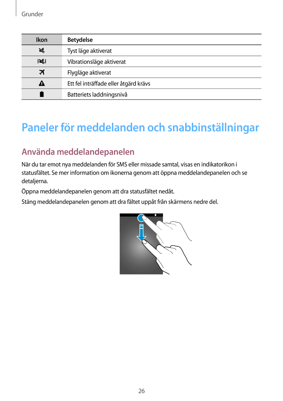 Samsung SM-G900FZWAHTS, SM-G900FZKAVDS manual Paneler för meddelanden och snabbinställningar, Använda meddelandepanelen 