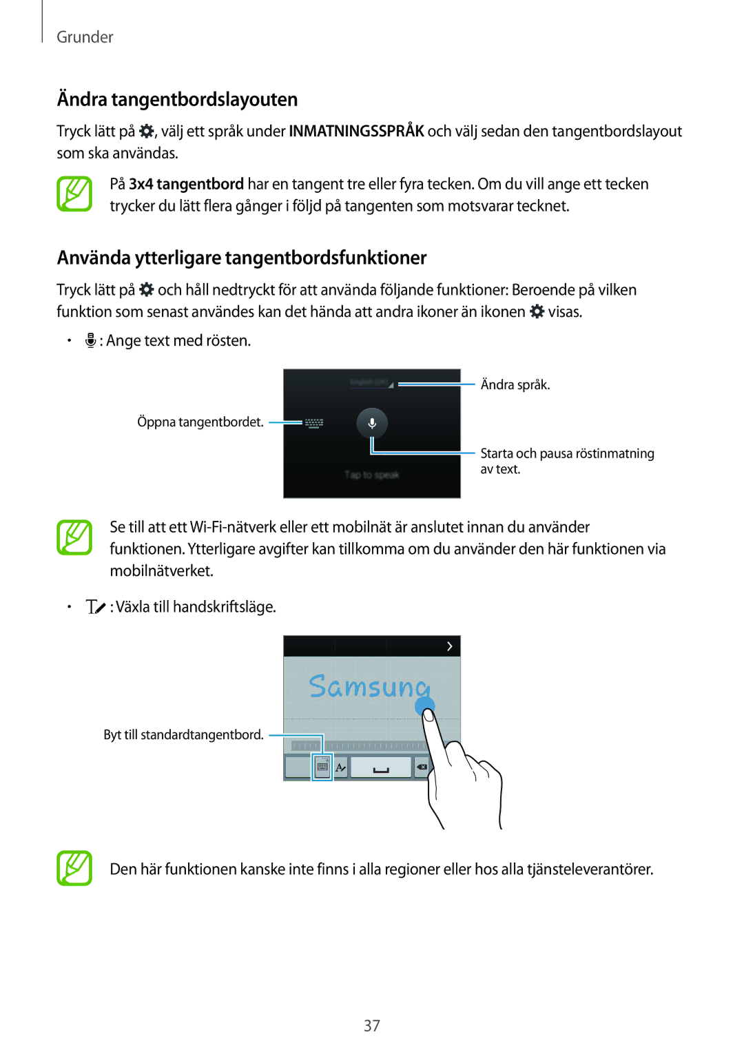 Samsung SM-G900FZDAHTS, SM-G900FZKAVDS manual Ändra tangentbordslayouten, Använda ytterligare tangentbordsfunktioner 