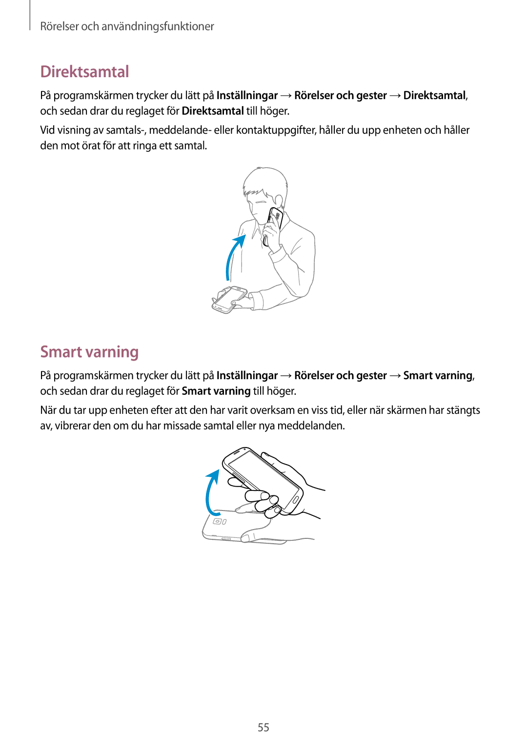 Samsung SM-G900FZKANEE, SM-G900FZKAVDS, SM-G900FZDANEE, SM-G900FZWANEE, SM-G900FZDAHTS manual Direktsamtal, Smart varning 