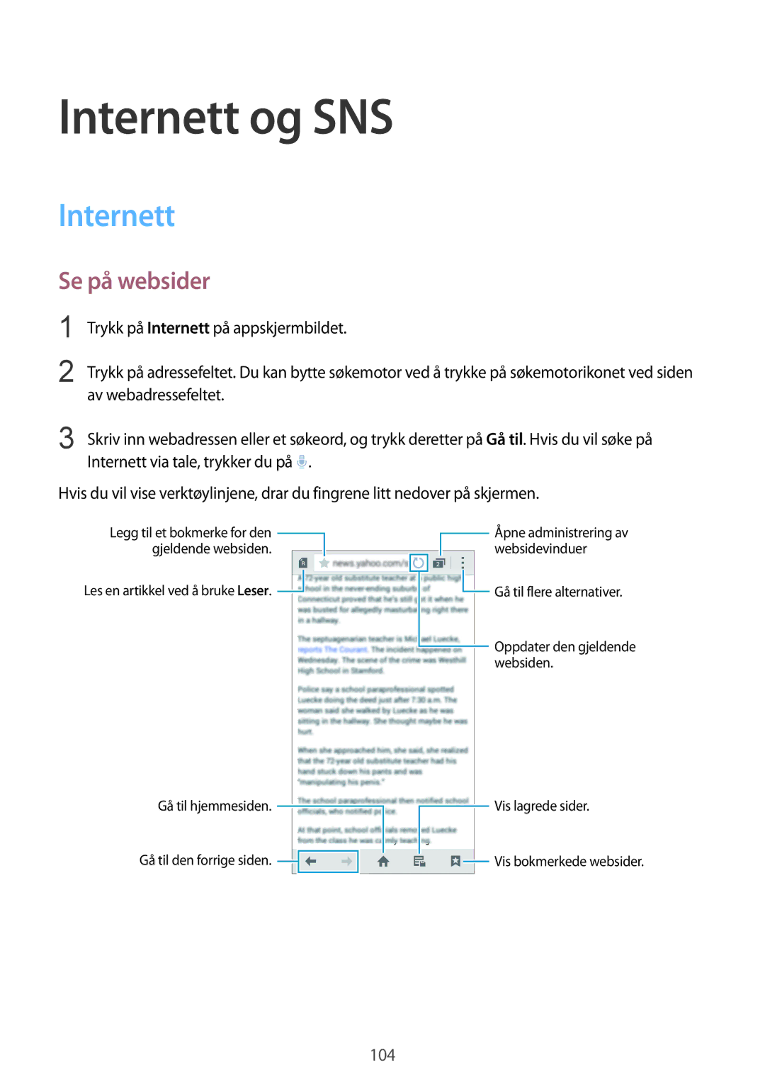 Samsung SM-G900FZWANEE, SM-G900FZKAVDS, SM-G900FZDANEE, SM-G900FZDAHTS, SM-G900FZKANEE manual Internett og SNS, Se på websider 