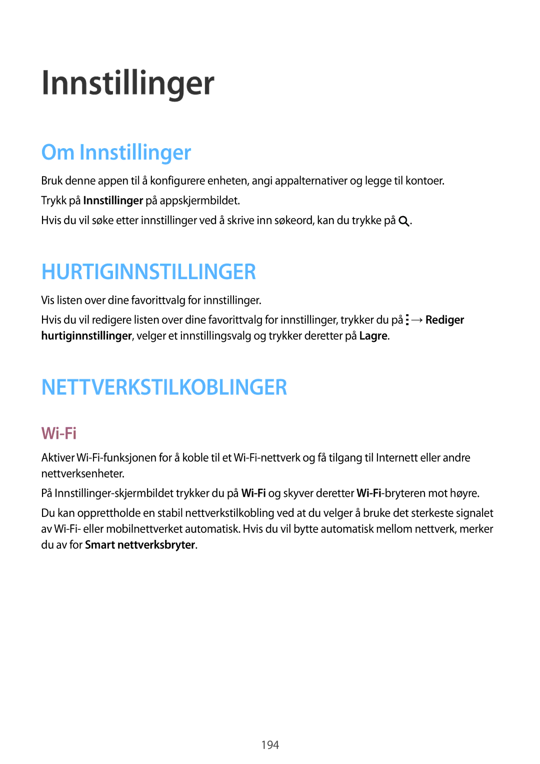 Samsung SM-G900FZWATEN, SM-G900FZKAVDS Om Innstillinger, Wi-Fi, Vis listen over dine favorittvalg for innstillinger 