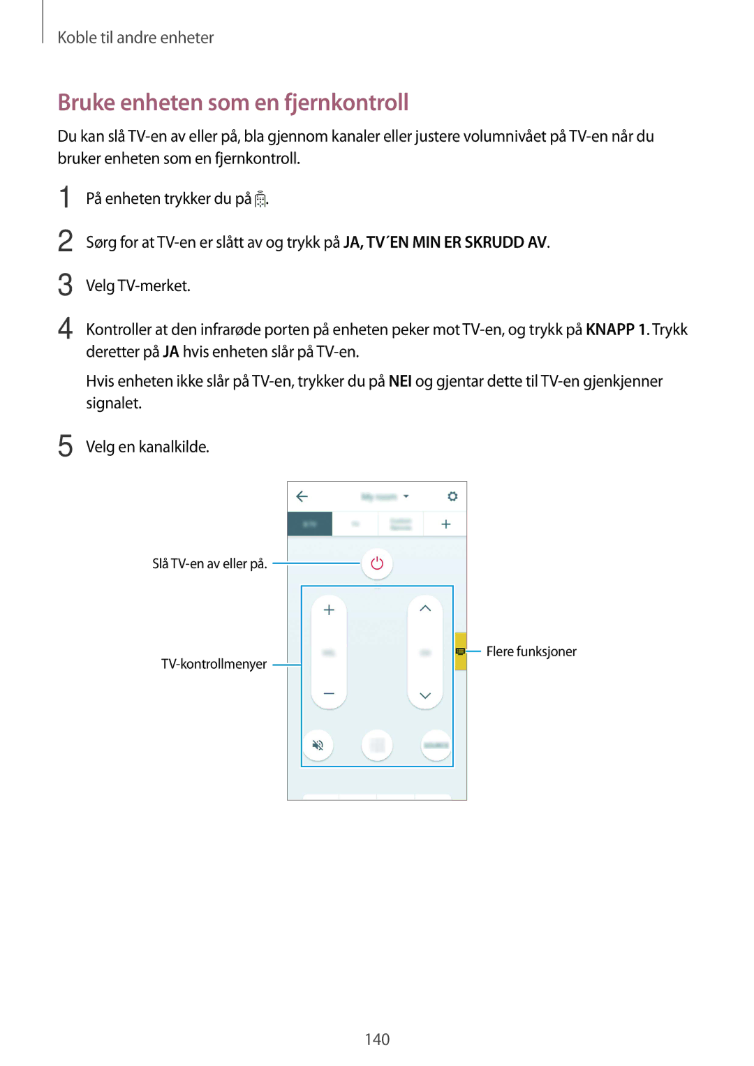 Samsung SM-G900FZKANEE, SM-G900FZKAVDS, SM-G900FZDANEE, SM-G900FZWANEE, SM-G900FZDAHTS Bruke enheten som en fjernkontroll 