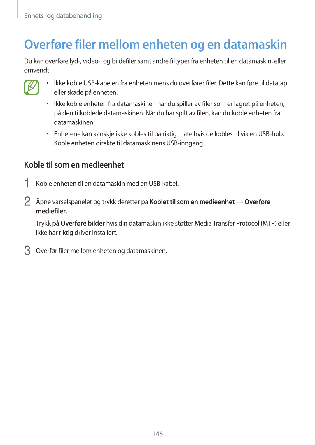 Samsung SM-G900FZWENEE, SM-G900FZKAVDS, SM-G900FZDANEE, SM-G900FZWANEE manual Koble til som en medieenhet, Mediefiler 