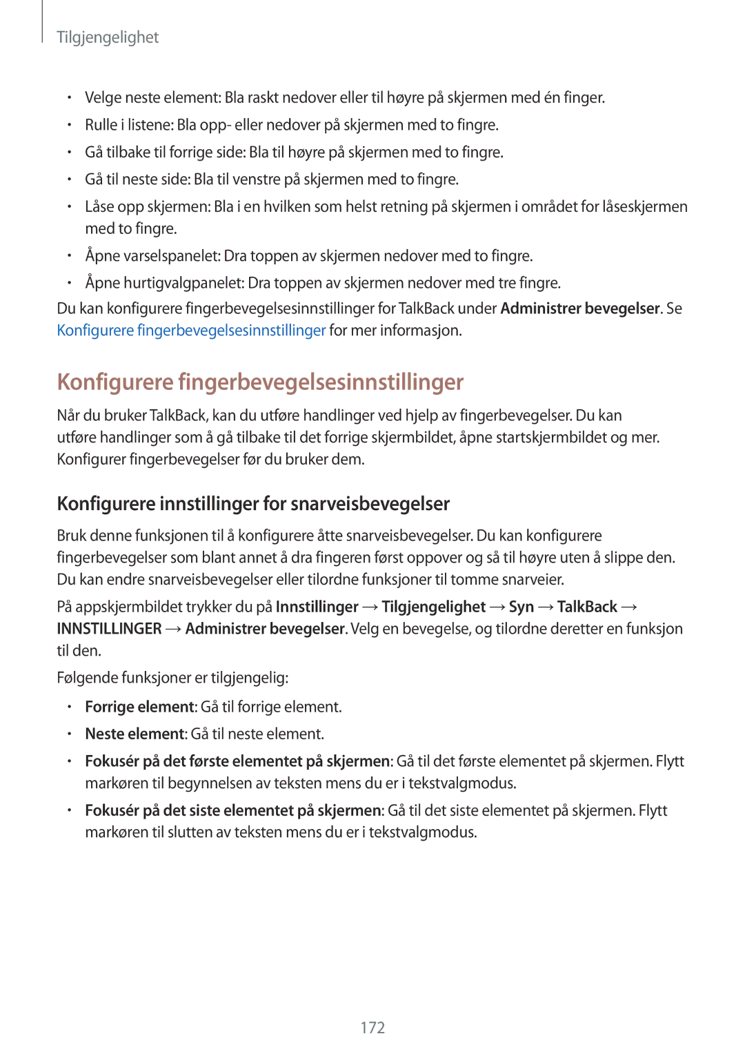 Samsung SM-G900FZWANEE manual Konfigurere fingerbevegelsesinnstillinger, Konfigurere innstillinger for snarveisbevegelser 