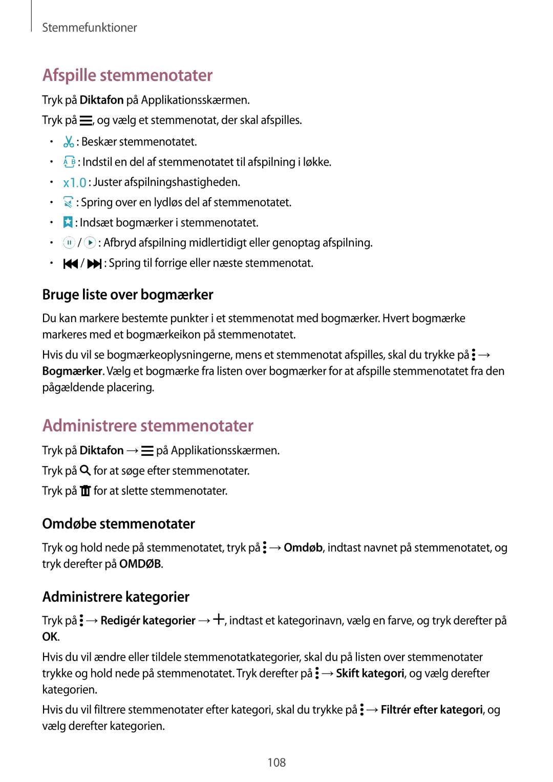 Samsung SM-G900FZNENEE, SM-G900FZKAVDS manual Afspille stemmenotater, Administrere stemmenotater, Bruge liste over bogmærker 