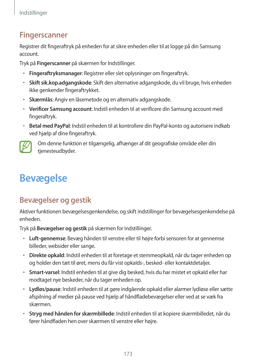 Samsung SM-G900FZDAHTS, SM-G900FZKAVDS, SM-G900FZDANEE, SM-G900FZWANEE manual Fingerscanner, Bevægelser og gestik 