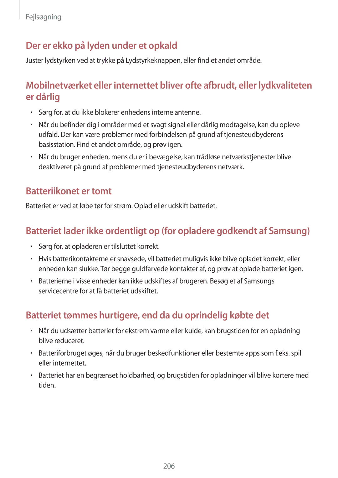 Samsung SM-G900FZWANEE, SM-G900FZKAVDS, SM-G900FZDANEE Batteriikonet er tomt, Sørg for, at opladeren er tilsluttet korrekt 