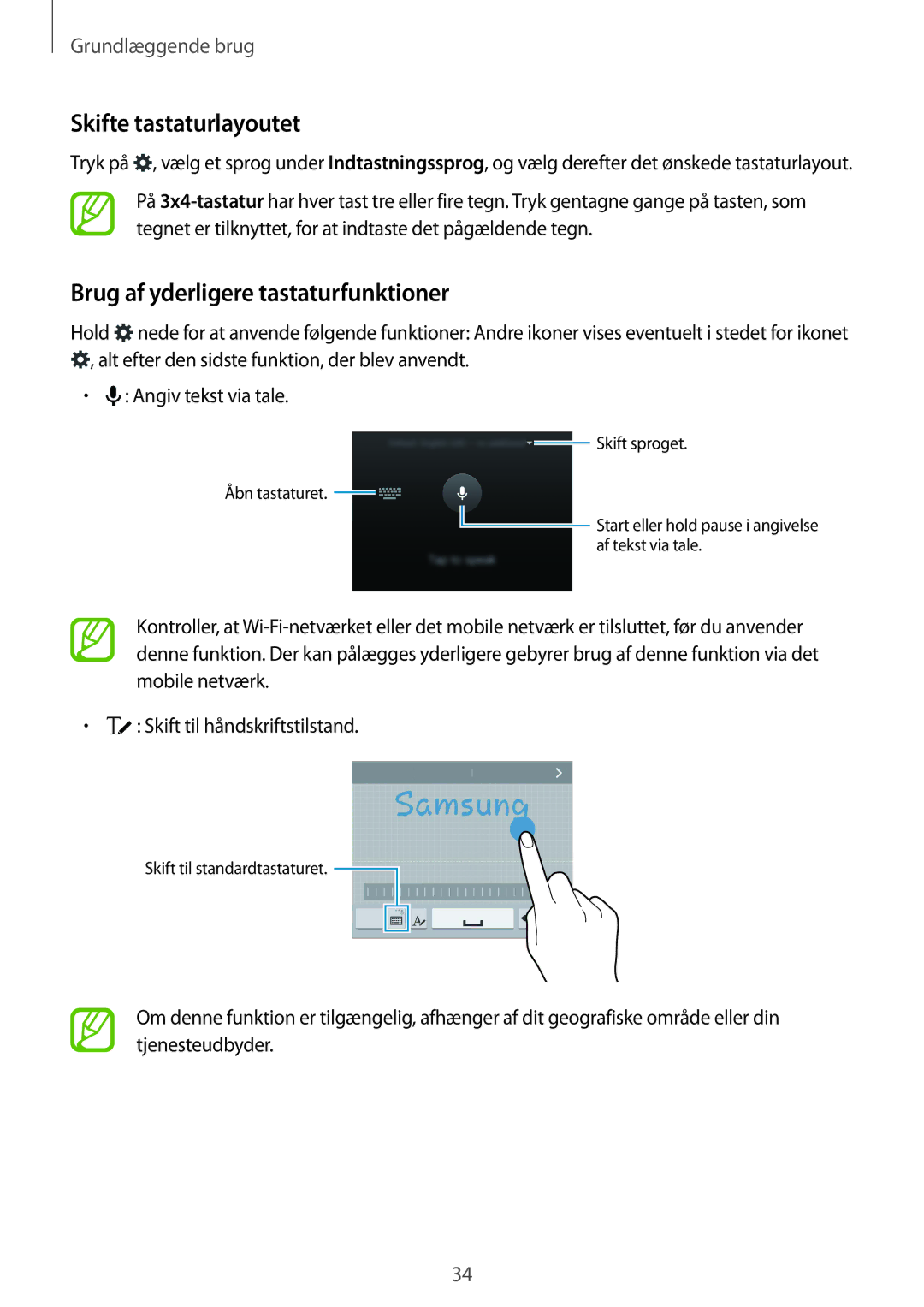 Samsung SM-G900FZKAVDS, SM-G900FZDANEE, SM-G900FZWANEE manual Skifte tastaturlayoutet, Brug af yderligere tastaturfunktioner 