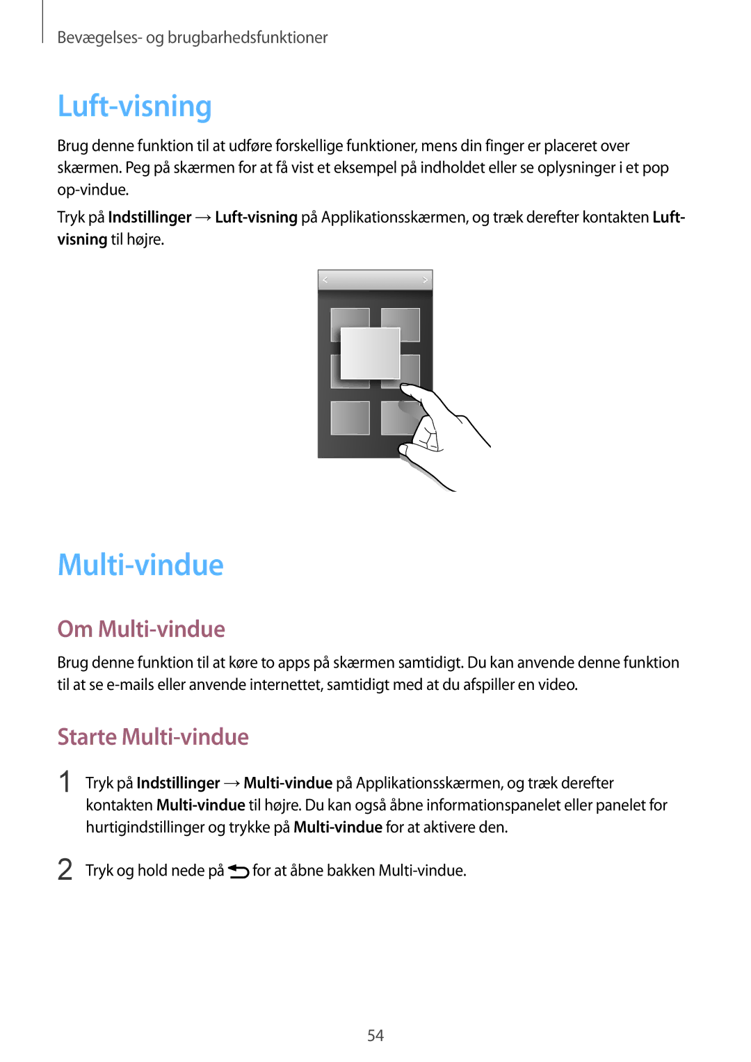 Samsung SM-G900FZDAHTS, SM-G900FZKAVDS, SM-G900FZDANEE manual Luft-visning, Om Multi-vindue, Starte Multi-vindue 