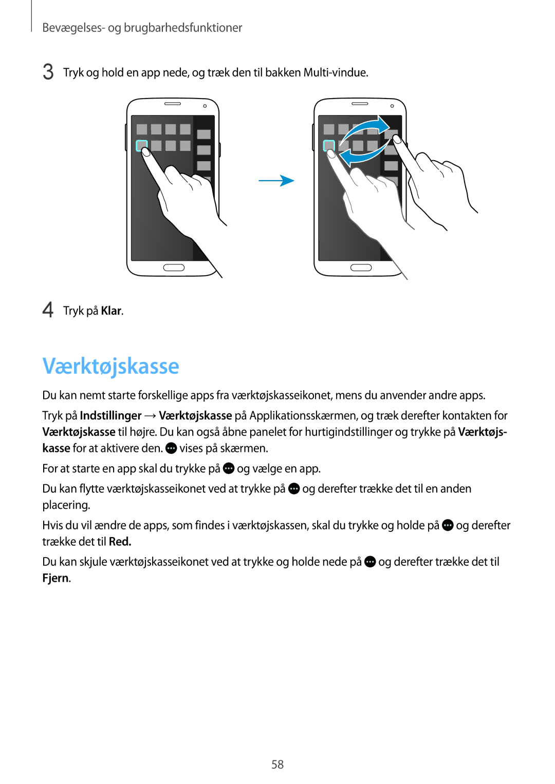 Samsung SM-G900FZWATEN, SM-G900FZKAVDS, SM-G900FZDANEE, SM-G900FZWANEE, SM-G900FZDAHTS, SM-G900FZKANEE manual Værktøjskasse 