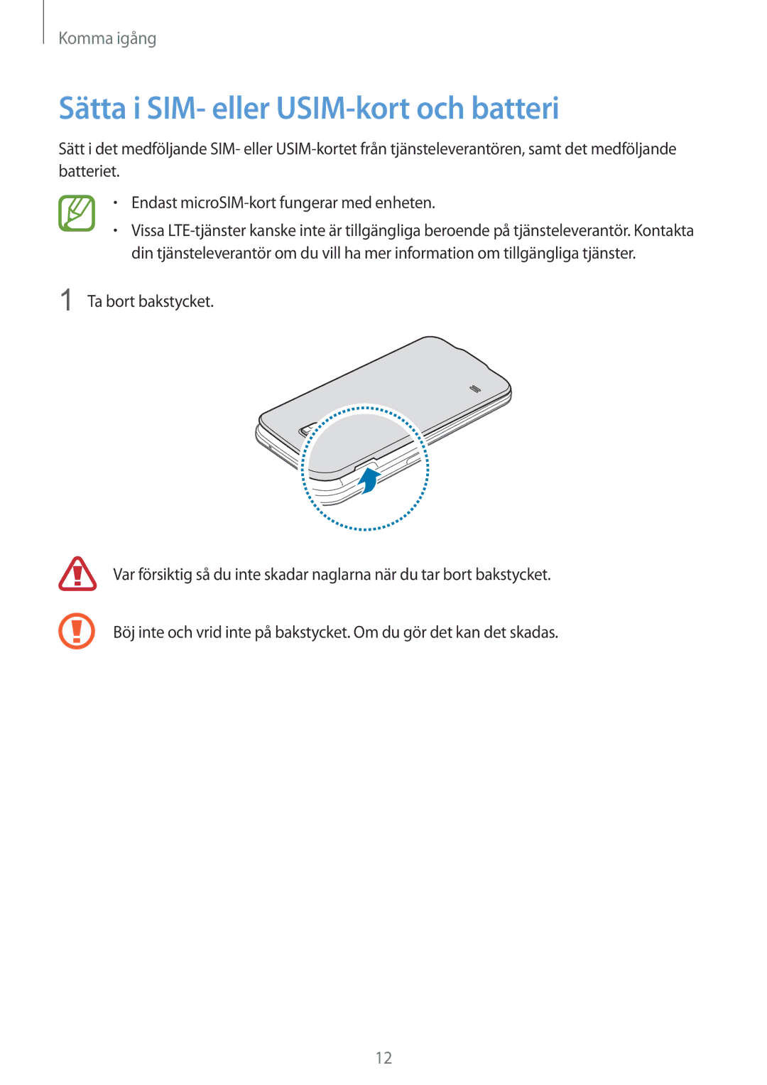 Samsung SM-G900FZBAVDS, SM-G900FZKAVDS, SM-G900FZDANEE, SM-G900FZWANEE manual Sätta i SIM- eller USIM-kort och batteri 