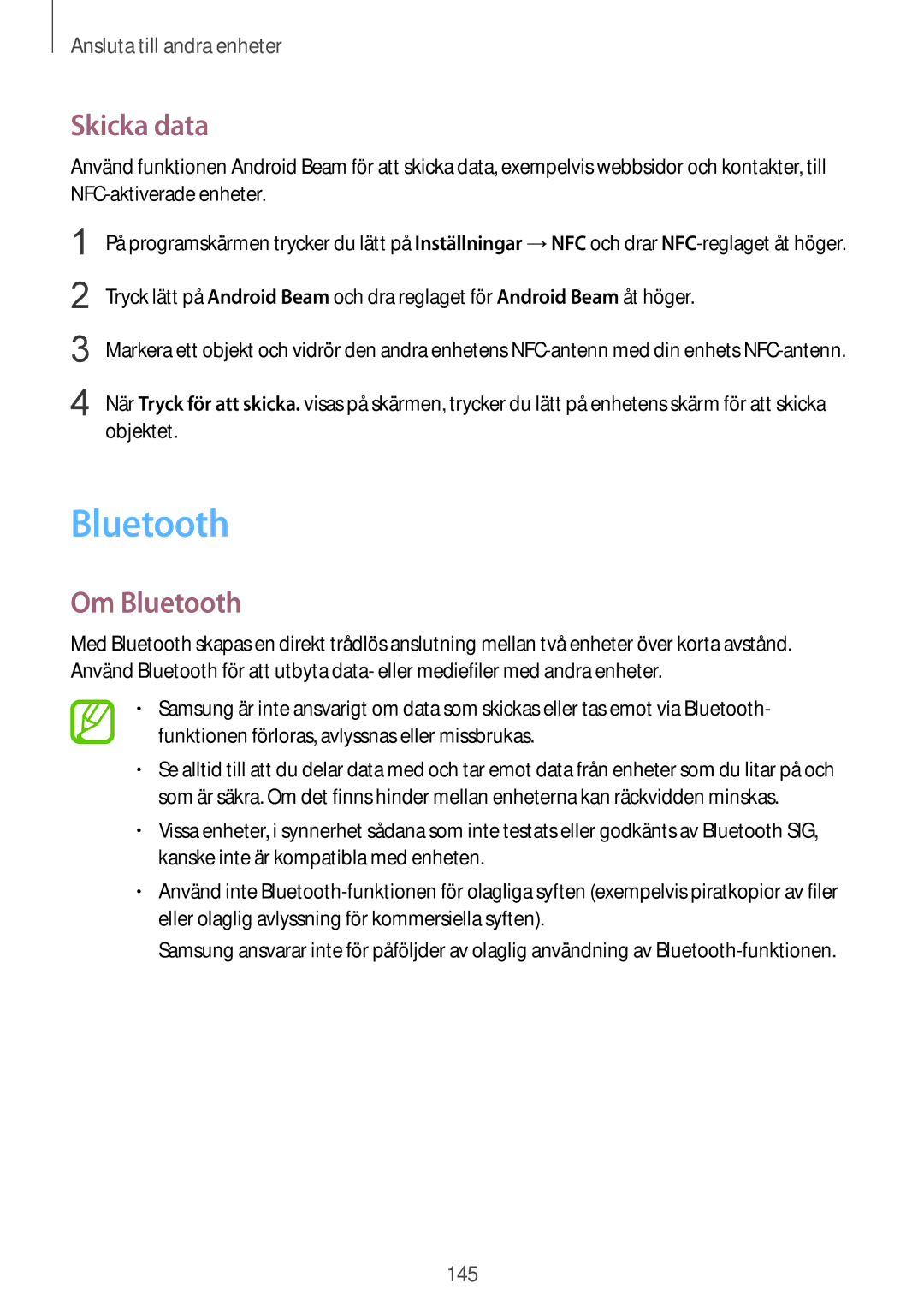 Samsung SM-G900FZWAHTS, SM-G900FZKAVDS, SM-G900FZDANEE, SM-G900FZWANEE manual Skicka data, Om Bluetooth, Objektet 