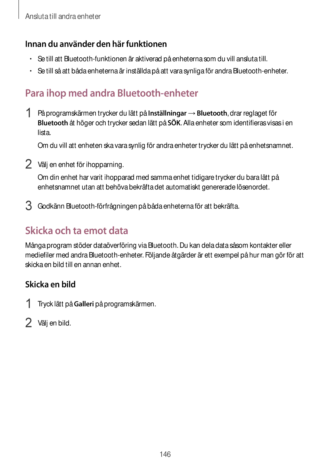 Samsung SM-G900FZWENEE, SM-G900FZKAVDS manual Para ihop med andra Bluetooth-enheter, Skicka och ta emot data, Skicka en bild 