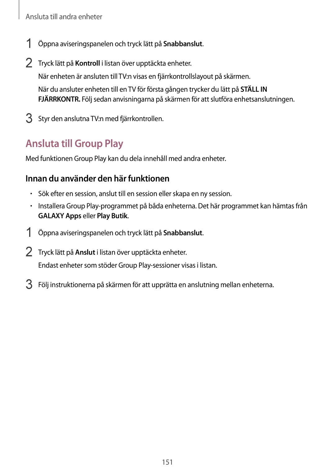 Samsung SM-G900FZDATEN, SM-G900FZKAVDS, SM-G900FZDANEE Ansluta till Group Play, Styr den anslutna TVn med fjärrkontrollen 