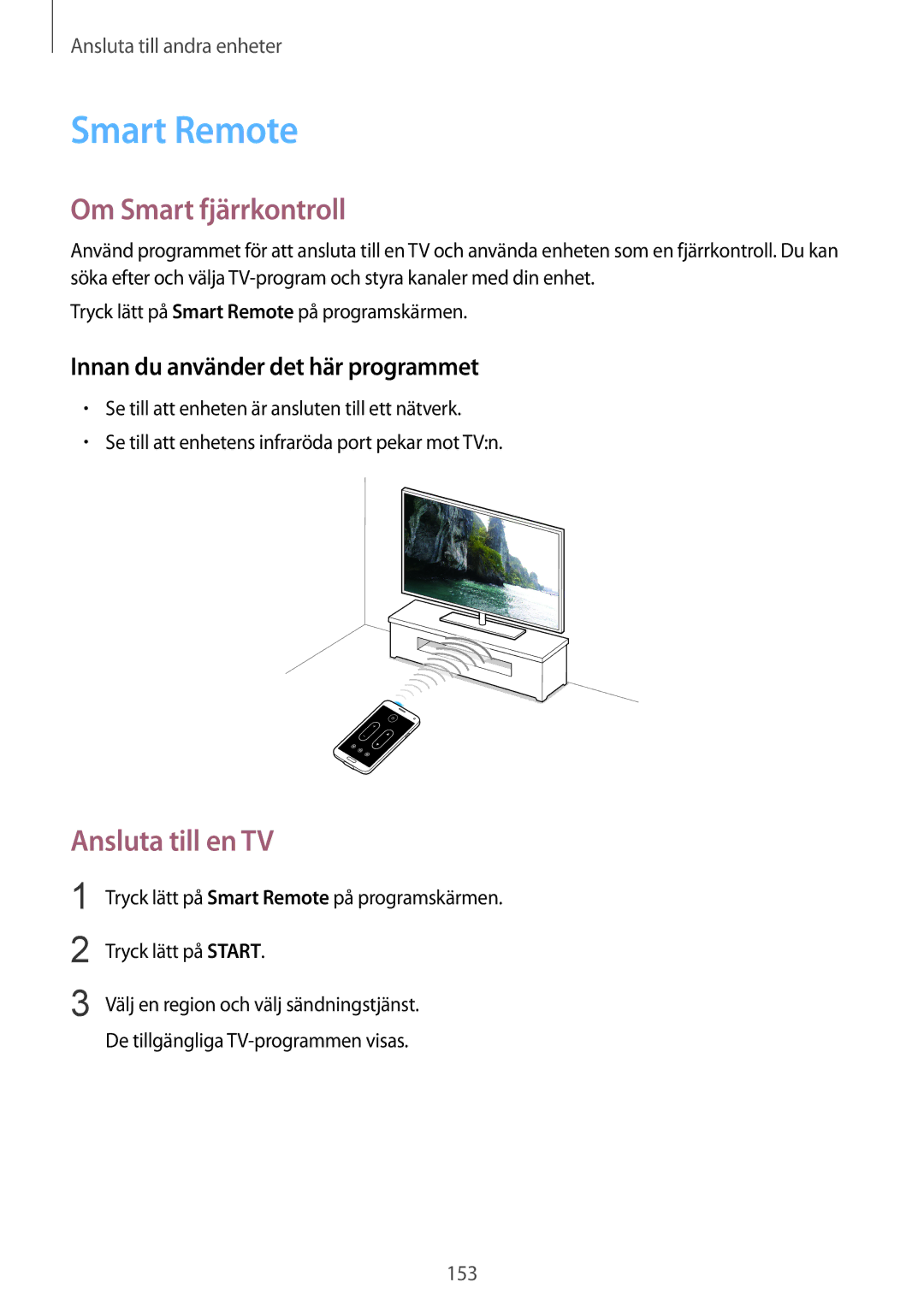 Samsung SM-G900FZKAVDS, SM-G900FZDANEE manual Smart Remote, Om Smart fjärrkontroll, Innan du använder det här programmet 