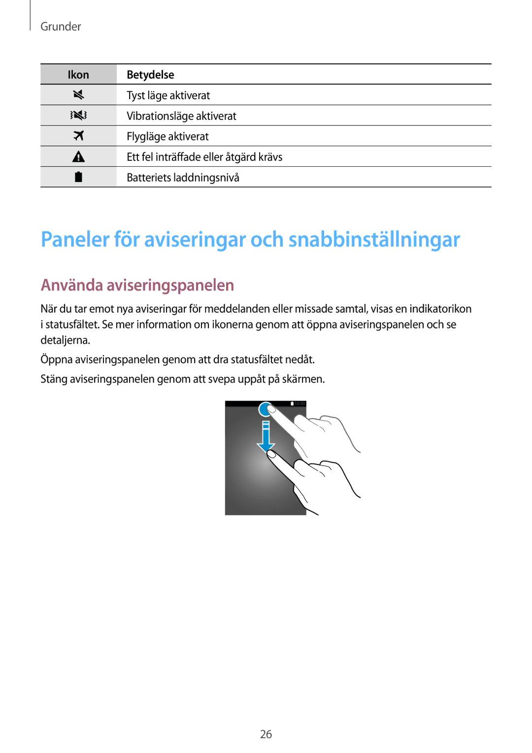 Samsung SM-G900FZWAHTS, SM-G900FZKAVDS manual Paneler för aviseringar och snabbinställningar, Använda aviseringspanelen 