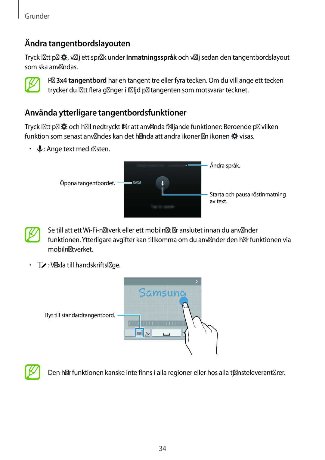 Samsung SM-G900FZKAVDS manual Ändra tangentbordslayouten, Använda ytterligare tangentbordsfunktioner, Ange text med rösten 