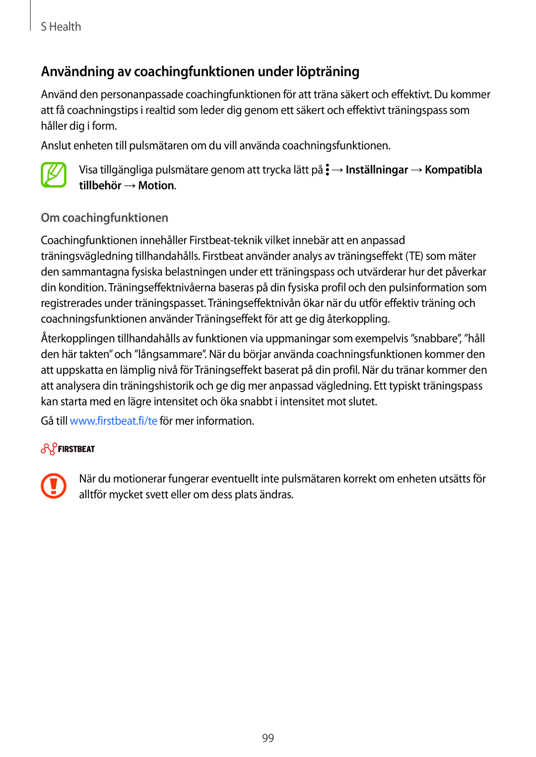 Samsung SM-G900FZKAHTS, SM-G900FZKAVDS manual Användning av coachingfunktionen under löpträning, Om coachingfunktionen 