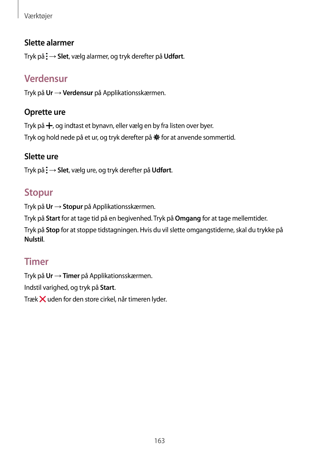 Samsung SM-G900FZWENEE, SM-G900FZKAVDS, SM-G900FZDANEE, SM-G900FZWANEE, SM-G900FZDAHTS manual Verdensur, Stopur, Timer 