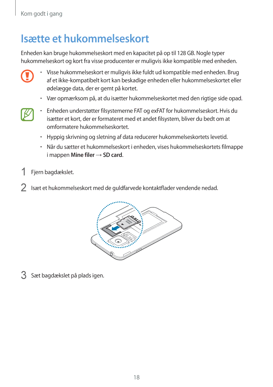 Samsung SM-G900FZDANEE, SM-G900FZKAVDS, SM-G900FZWANEE, SM-G900FZDAHTS, SM-G900FZKANEE manual Isætte et hukommelseskort 