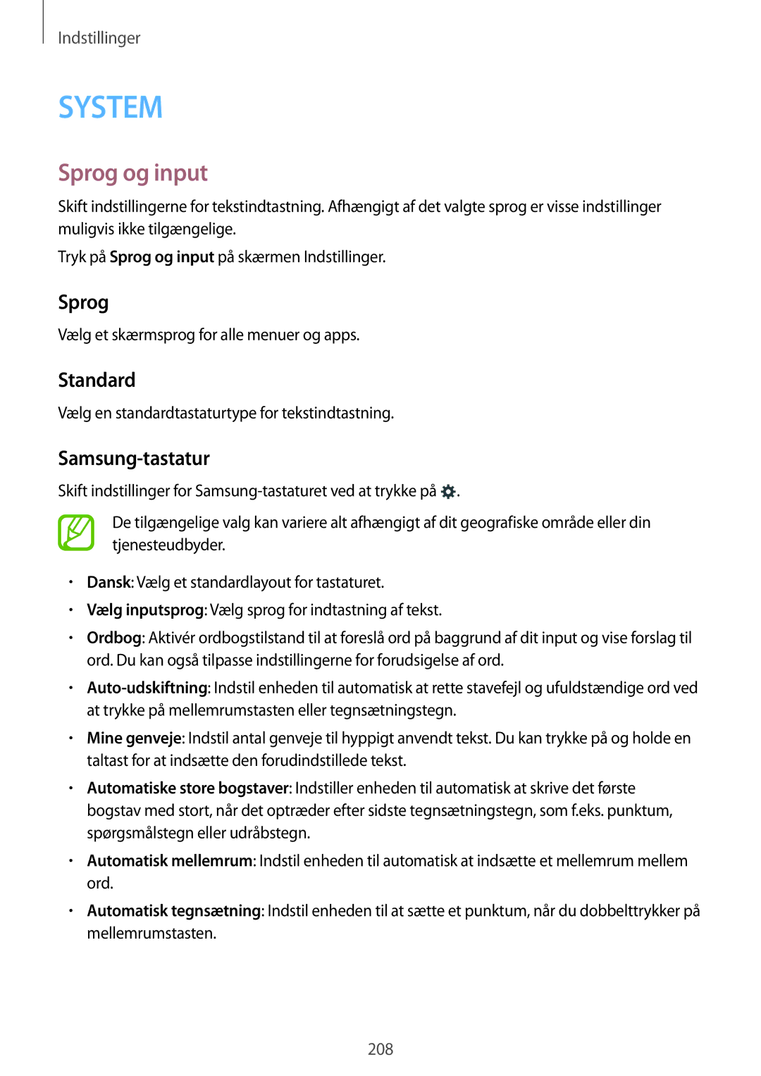 Samsung SM-G900FZKANEE, SM-G900FZKAVDS, SM-G900FZDANEE, SM-G900FZWANEE manual Sprog og input, Standard, Samsung-tastatur 