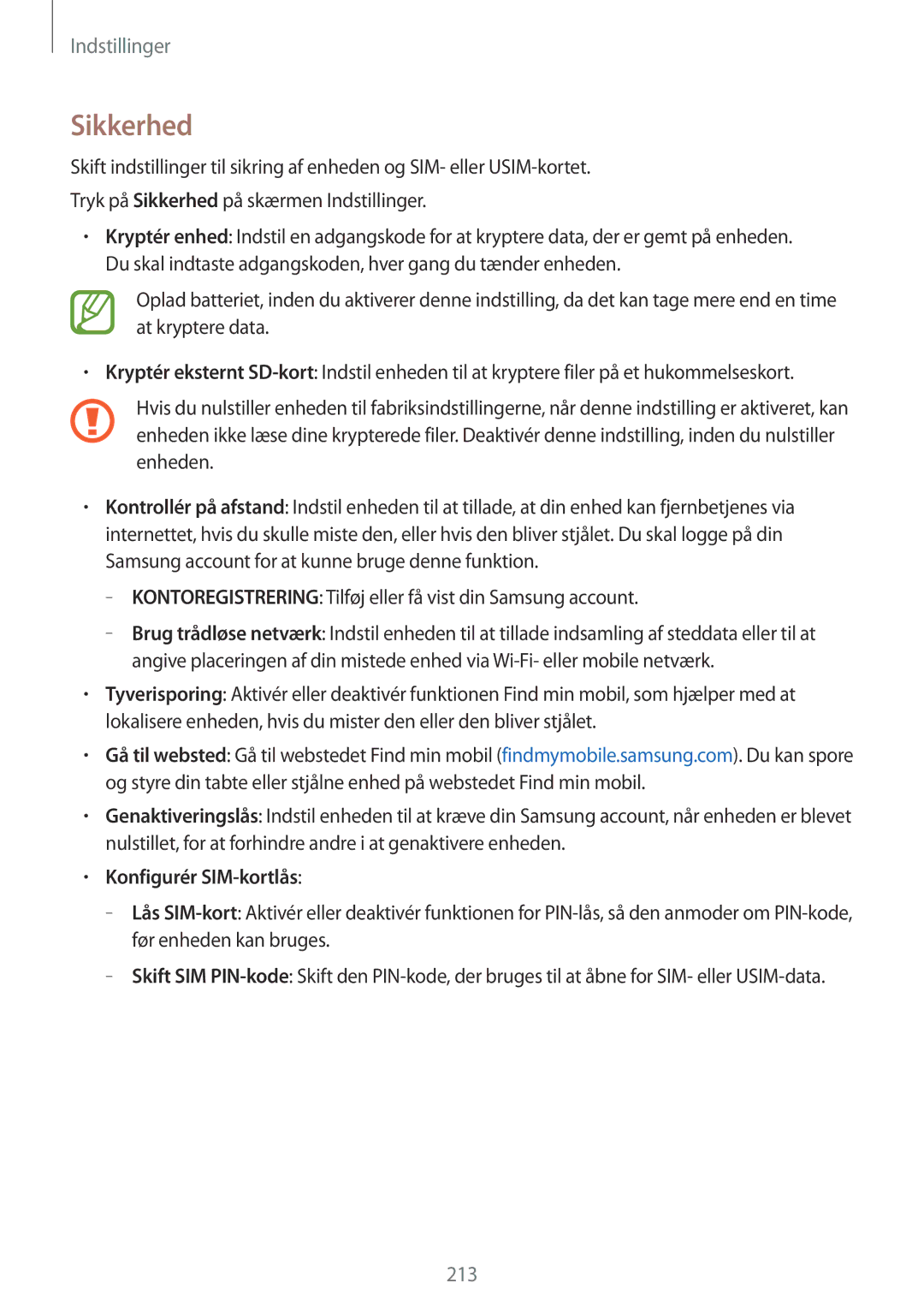 Samsung SM-G900FZWAHTS manual Sikkerhed, Kontoregistrering Tilføj eller få vist din Samsung account, Konfigurér SIM-kortlås 