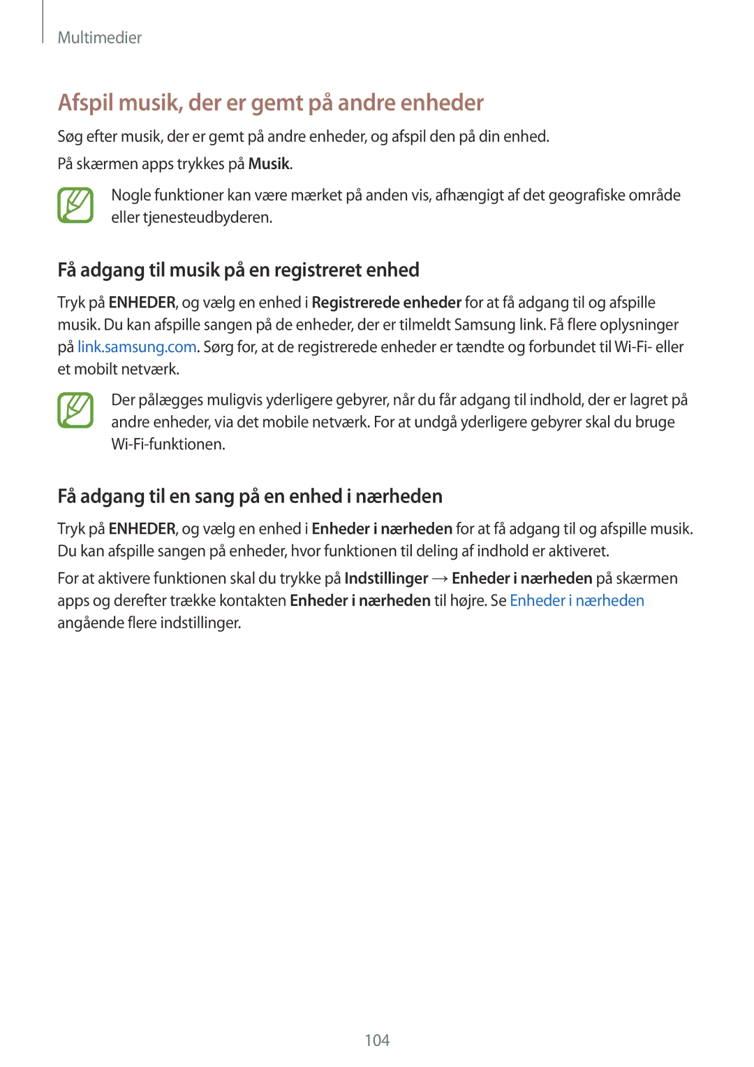 Samsung SM-G901FZWANEE manual Afspil musik, der er gemt på andre enheder, Få adgang til musik på en registreret enhed 
