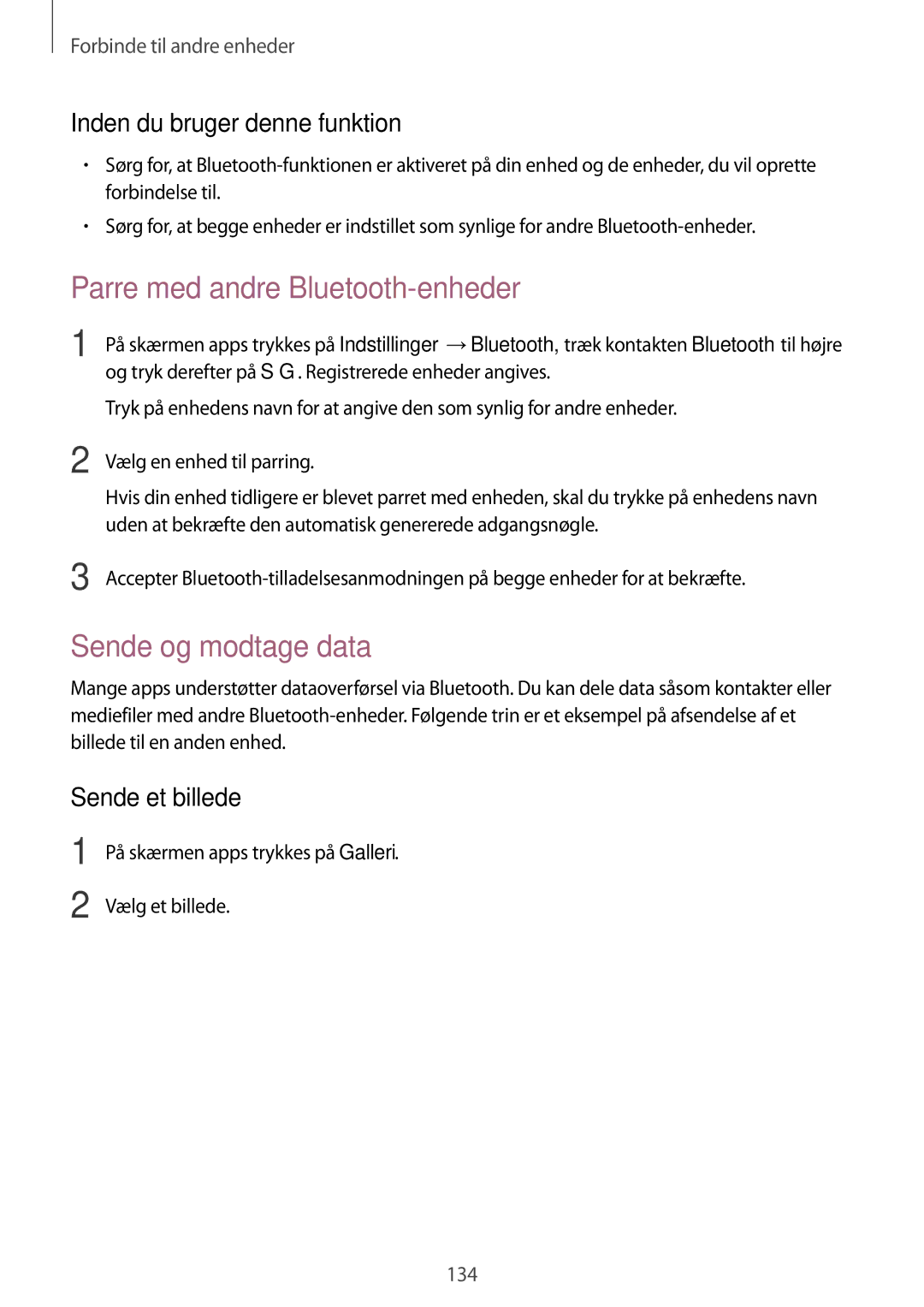 Samsung SM-G900FZWATEN, SM-G900FZKAVDS manual Parre med andre Bluetooth-enheder, Sende og modtage data, Sende et billede 