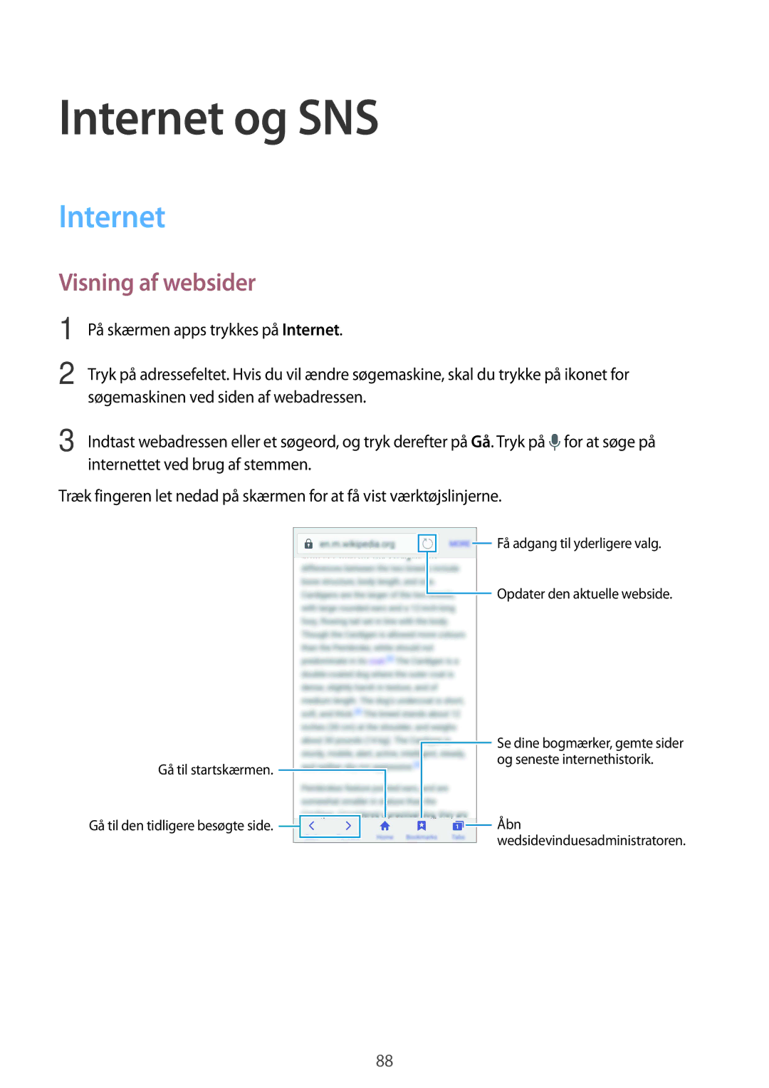 Samsung SM-G900FZWENEE, SM-G900FZKAVDS, SM-G900FZDANEE, SM-G900FZWANEE, SM-G901FZBANEE Internet og SNS, Visning af websider 