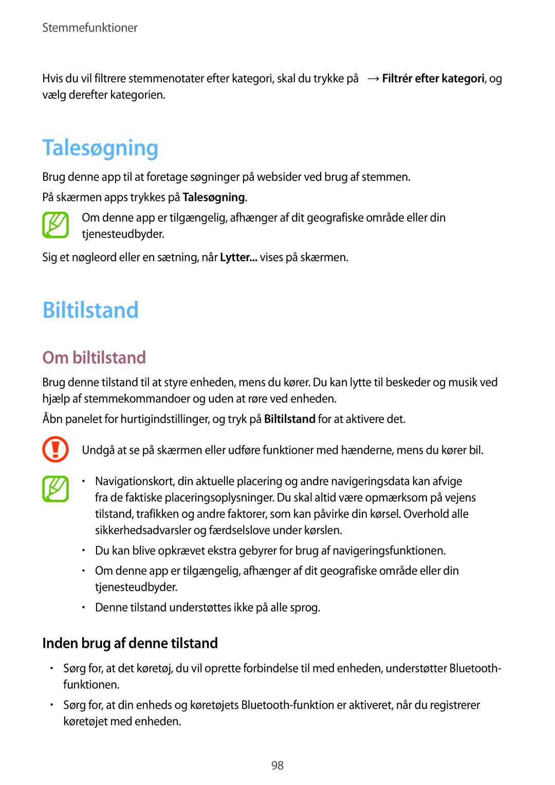 Samsung SM-G901FZKANEE, SM-G900FZKAVDS, SM-G900FZDANEE, SM-G900FZWANEE manual Talesøgning, Biltilstand, Om biltilstand 