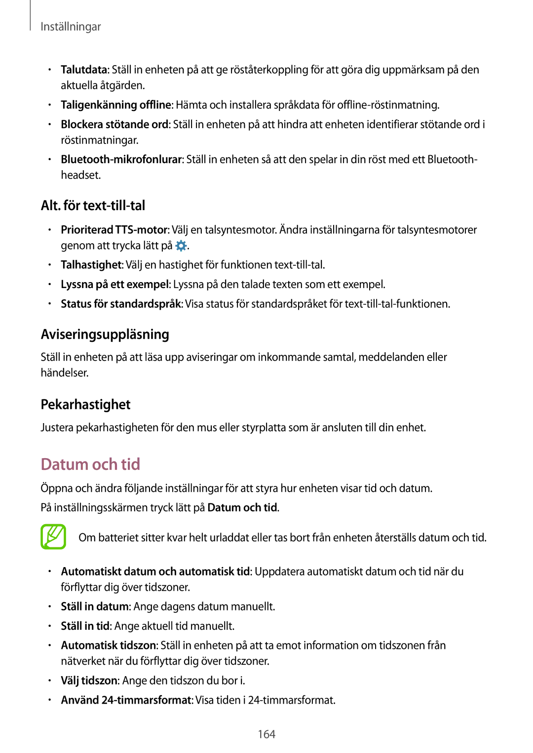 Samsung SM-G901FZDATEN, SM-G900FZKAVDS manual Datum och tid, Alt. för text-till-tal, Aviseringsuppläsning, Pekarhastighet 