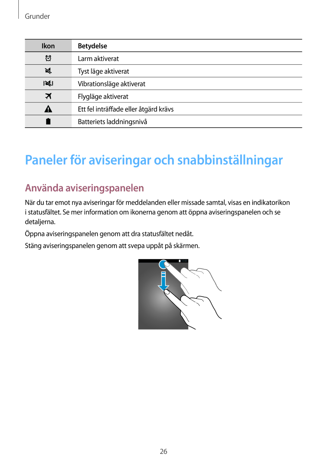 Samsung SM-G900FZDANEE, SM-G900FZKAVDS manual Paneler för aviseringar och snabbinställningar, Använda aviseringspanelen 