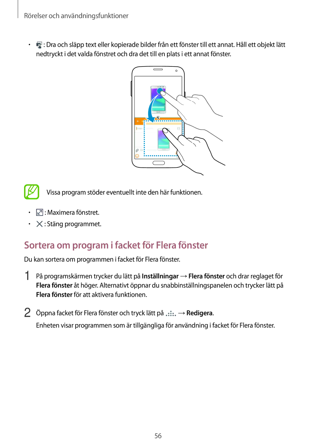 Samsung SM-G900FZKANEE, SM-G900FZKAVDS, SM-G900FZDANEE, SM-G900FZWANEE manual Sortera om program i facket för Flera fönster 