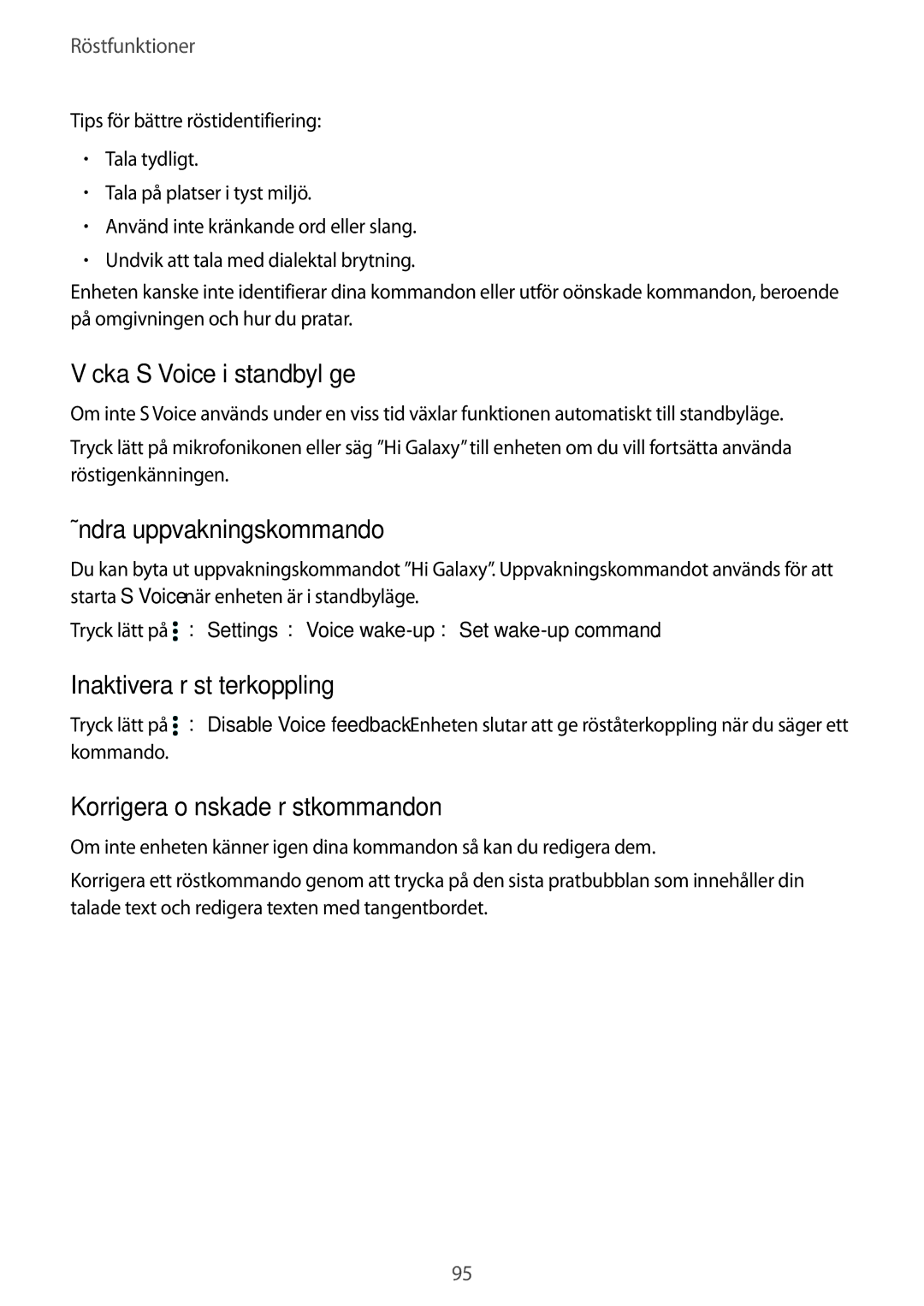 Samsung SM-G901FZBATEN, SM-G900FZKAVDS Väcka S Voice i standbyläge, Ändra uppvakningskommando, Inaktivera röståterkoppling 